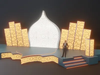 Islamic Event Stage with Lightening Low Poly Game Ready Low-poly 3D model