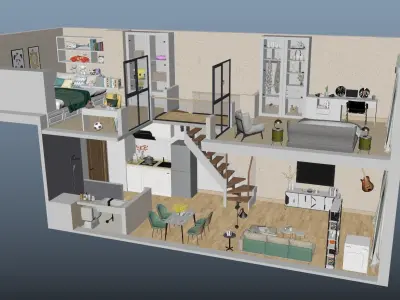 Duplex apartment floorplan  Square40 3D model