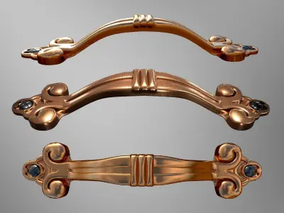 Doorknob pair of brass pull handles 3D model