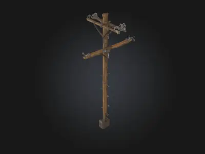 Wooden Utility Pole  Classic Infrastructure Element 3D model