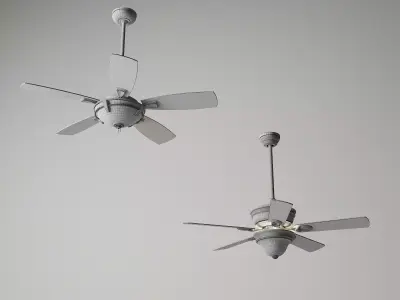 Vintage Dark Wood 5-Blade Ceiling Fan Set 3D model