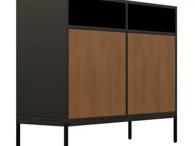 Two-door Black and Walnut Wooden Buffet Low-poly 3D model