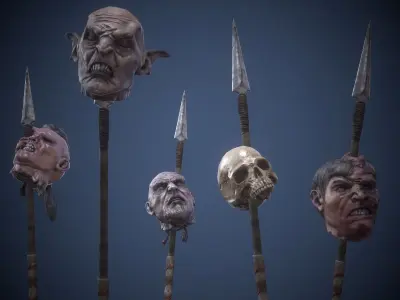 Heads on spears Low-poly 3D model