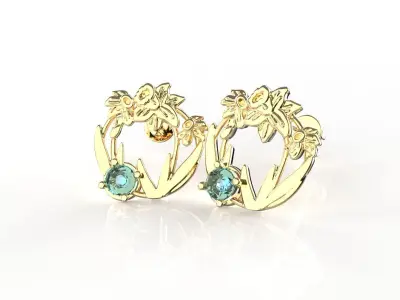 Birthflower Circle Stud Earring March 3D print model