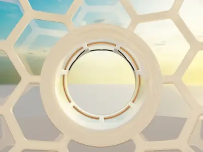 sci-fi Glass dome with hexagon windows and entrance 3D model