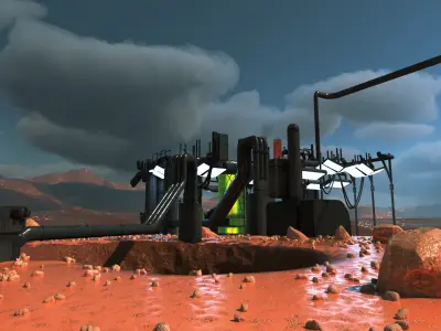 Rainy desert sci-fi landscape scene 3D model