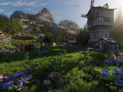 Medieval Village Scene 3D model