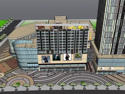 modern shopping mall with skyscrapper 3D model