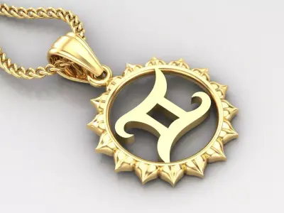 Sun Gemini Light Gold Pendant Version 7 3D print model