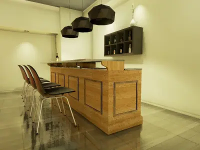 Simple wooden and marble bar stand Free low-poly 3D model