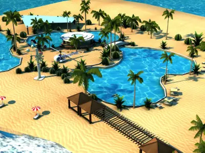 Beach resort in oasis 3D model