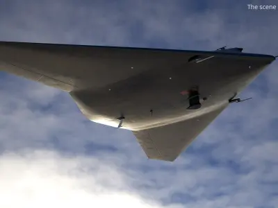  Flying Wing UCAV on Ground View Black Rigged for Cinema 4D 