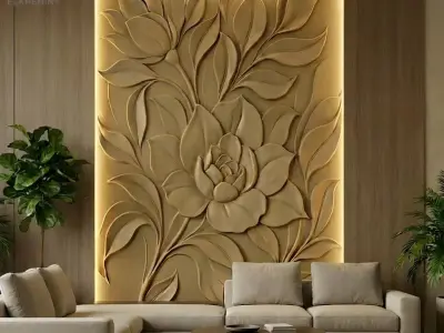 Modern floral Relief Panel Wall Decor Set STL Mural CNC 363  3D model