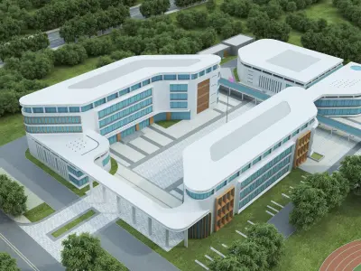 Modern school building 09 Low-poly 3D model