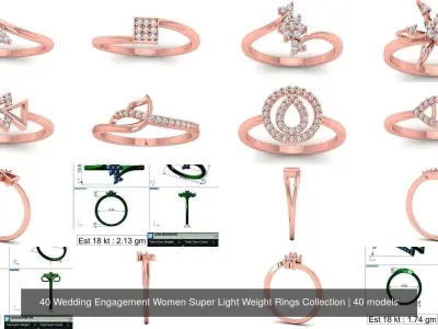 40 Wedding Engagement Women Super Light Weight Rings Collection 3D Model Pack