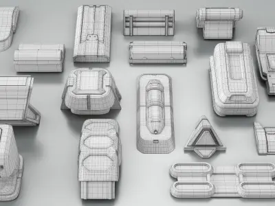 Sci-fi Lights kit -Game ready topology  3D model