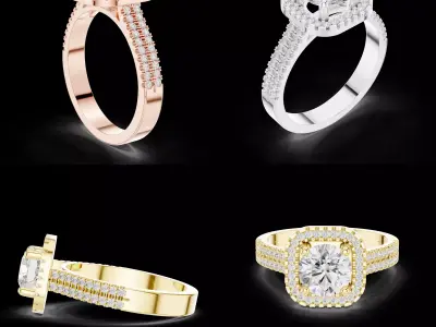 Cushion Halo Engagement Ring 3D Model for Jewelry Printing STL 3D print model