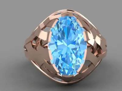 Blue Topaz Oval Rose Gold Women Diamond Ring 3D print model 3D print model