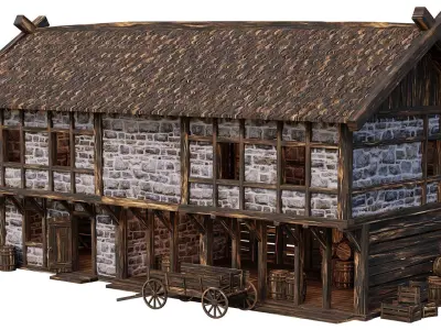 Old Medieval Building House 4K Textures GameReady 64 Low-poly 3D model