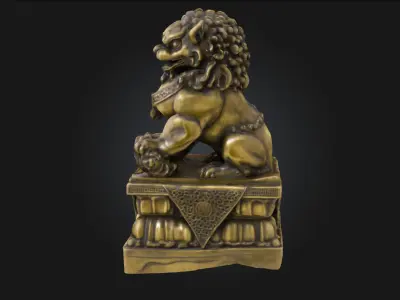 Guardian Lion Statue  Traditional Protector Sculpture 3D model