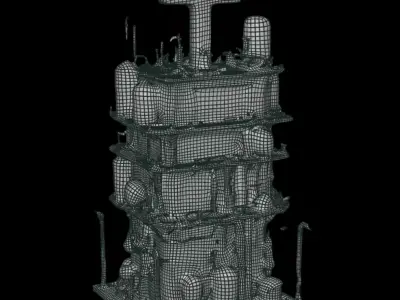 Post Apocalyptic hospital building Low-poly 3D model