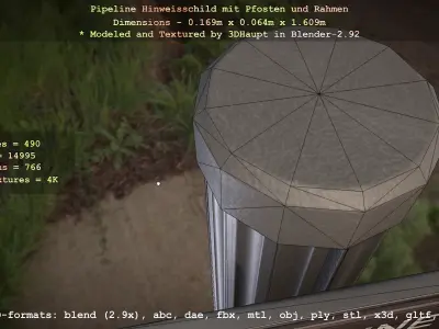 Hinweisschild Pipeline mit Pfosten und Rahmen Low-poly 3D model