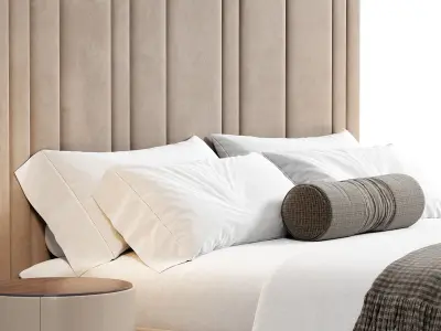 Kirsten Stripe Line Panel Wide Headboard Bed by amore 3D model