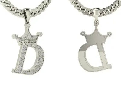 CROWN ALPHABET PENDANT WITH DIAMONDS 3D print model