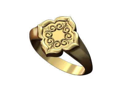 Floral scroll window signet ring Us sizes 7 8 9 3D print model