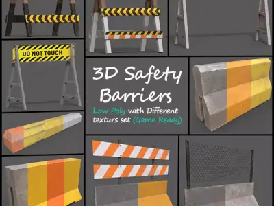 3D Safety Barriers Game Ready Low-poly 3D model