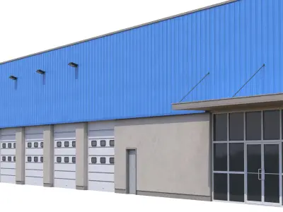 Industrial Building 16 Blue Low-poly 3D model