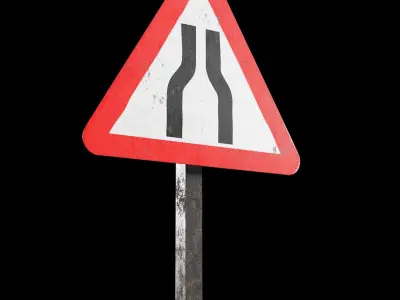 Narrow road ahead Roadsign Low-poly 3D model