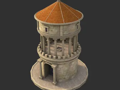 Ancient temple tower Low-poly 3D model