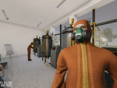 Laboratory - big building  characters and props Low-poly 3D model