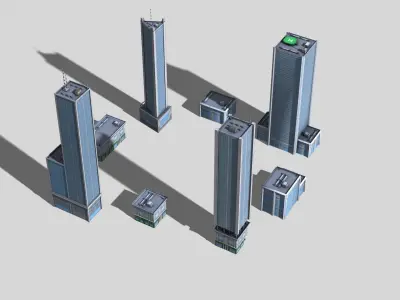 City buildings skyscrappers 8x pack Low-poly 3D model