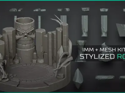 Stylized Rocks - Over 40 Insert mesh Zbrush 3D model