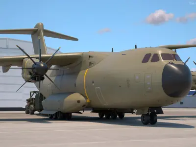  Military Forklift Loads Cargo to the Airbus A400M 