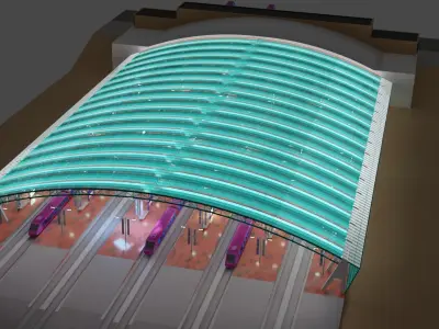 Train Stations with animated trains movement 3D model