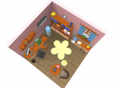 Isometric cartoon office room 03 3D model