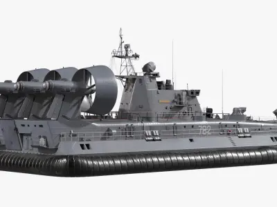 Zubr-Class Amphibious Assault Hovercraft with Turbines Gray Rigged for Maya 