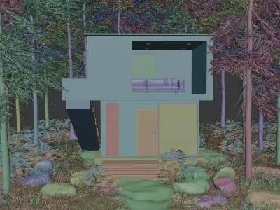 Modern Forest Cabin Exterior Visualization Scene Low-poly 3D model