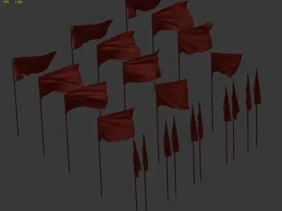 USA flags in the wind 3D model