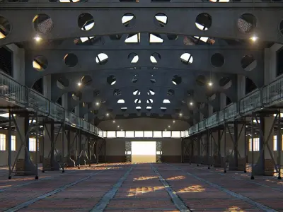 Warehouse industrial building with roof 3D model