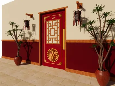 Chinese Door Low-poly 3D model