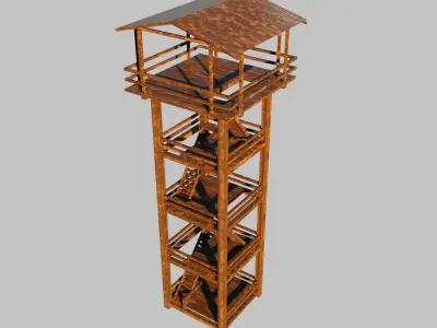 Watch tower unique texture every plank Low-poly 3D model