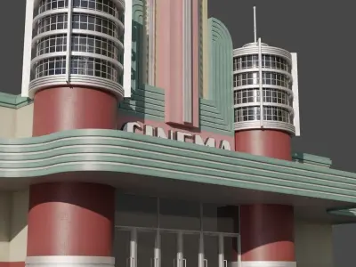Facade of a vintage cinema 3D model