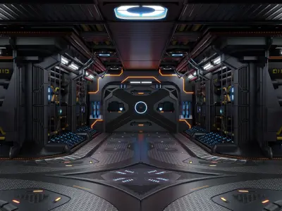 Sci-Fi Corridor 01 All PBR Unity UE Textures Included Low-poly 3D model