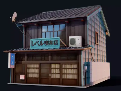 Coffee Shop of Shingawa Low-poly 3D model