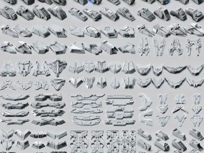 Sci-Fi Hard Surface SPACESHIP KITBASH 350 DETAILS 3D model