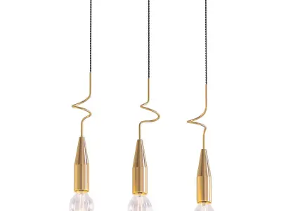 AKSUM three light fixtures hanging from gold chain 3D model